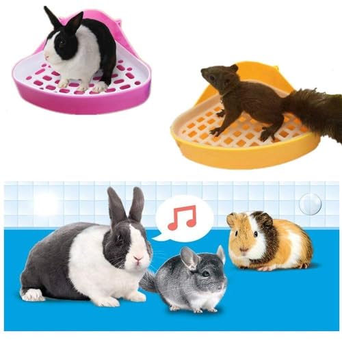 Hypeety Rabbit Litter Box Corner Potty Tray Toilet for Guinea Pig Ferret | Durable, easy-clean plastic, corne design, for rabbit/guinea pig/chinchilla/small pet, includes grid to separate waste, blue - color: Blue