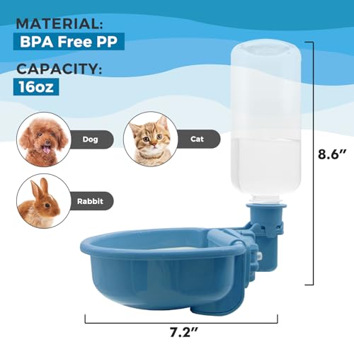 VANNON Gravity Pet Water Bowl, 16oz Anti-Splash Crate Dispenser, Blue | Anti-splash gravity water bowl with a floating disk helps reduce spills while keeping water cleaner for everyday hydration. - color: B-Blue, size: 16oz