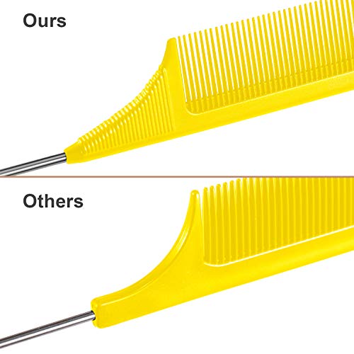 Leinuosen 3 Pack Rat Tail Comb Carbon Fiber,Yellow | Steel Pin Tail for Sectioning, Heat Resistant Teasing, Pick Comb for Women Wig Styling, Fishtail Design for Salon Updos - color: Yellow