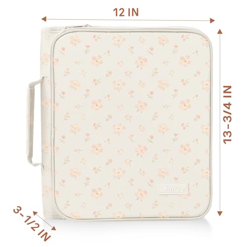 SUNEE Zippered Binder Bag with Handle, 2-Inch 3-Ring O-Ring, 500-Sheet Capacity, Includes Zip Pocket, 5-Tab Expanding File Folder, Multi-Pocket Organizer Binder for Middle School, Pink Little Flower - color: Pink Little Flower