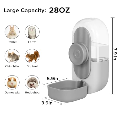 Kenond 28oz Rabbit Water Dispenser, Guinea Pig Gravity Water Bottle | Suitable for Guinea Pigs, bunnys, Ferrets, Hamsters, and Other Small Animals - color: Gray