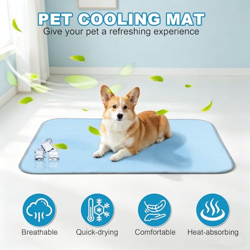 Large Dog Cooling Mat Ice Crystal Heat Dissipation,36x24in | Ice Crystal Structure,Cooling Fabric,Reinforced Design,Non-Slip Bottom