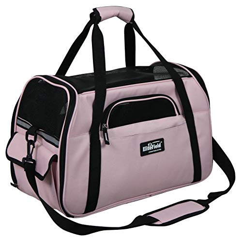 EliteField Soft-Sided Pet Carrier for Cats & Small Dogs (3-Year Warranty) | Airline Approved, Removable Bed & Cover, Built-In Leash, Luggage Sleeve, Seat Belt Loop, Waterproof, Durable, Foldable - color: Pink, size: 17.0"L x 9.0"W x 12.0"H