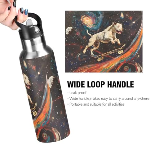 Pit Bull Dog Stars Comets Nebula Water Bottle Kids Stainless Steel Water Bottle with Straw Lid, Leak Proof Boys Girls Insulated Tumbler Cup for School 20 oz - color: Multi5