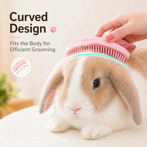 Large Silicone Grooming Brush for Rabbits, Cats & Small Dogs | Rabbit, Cat & Dog Fit | Soft Low-Stimulation Brush | Curved Pet Fit | Daily Bonding | Rinse-Clean Head - color: Pink, size: Large