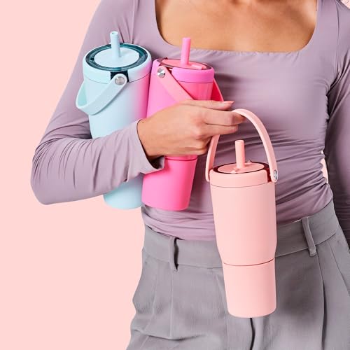 BrüMate Resa 25oz 100% Leakproof Travel Tumbler with Handle & Straw | Flexible SoftSip Straw | Silicone Sleeve for Durability | Stainless Steel | Cup Holder & Travel Friendly Water Bottle | (Eclipse) - color: Eclipse, size: 25 oz