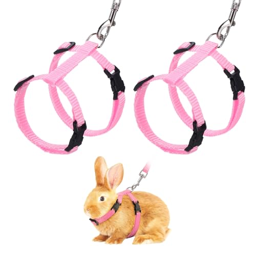 Rabbit Harness and Leash, Escape Proof Bunny Cat Leash Small Animal Harness Soft Adjustable Buckle(2Pcs, Pink) for Bunny Kitten Cats Puppies Walking Hiking Training - color: Pink