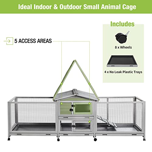 GUTINNEEN Bunny Cage and Outdoor Rabbit Hutch with Casters Waterproof Roof, Rabbit Cage on Wheels with Chew-Proof Ramp
