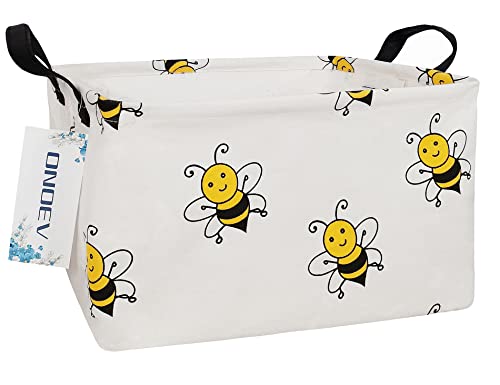 Rectangular Fabric Storage Bin, Foldable Bee print Basket | Damp-proof canvas with reinforced stitched handles.Great for clothes,books & sundries in closets,playrooms,laundry rooms. - color: Bee