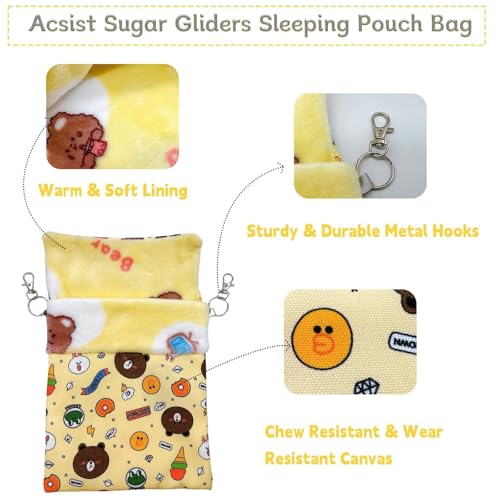 Sugar Gliders Sleeping Pouch Bag Hamster Cotton Hanging Flannel Warm Bed Hideout with Hooks Glove Small Pet Nest Bed for Squirrel Rat Hedgehog,Yellow - color: Yellow