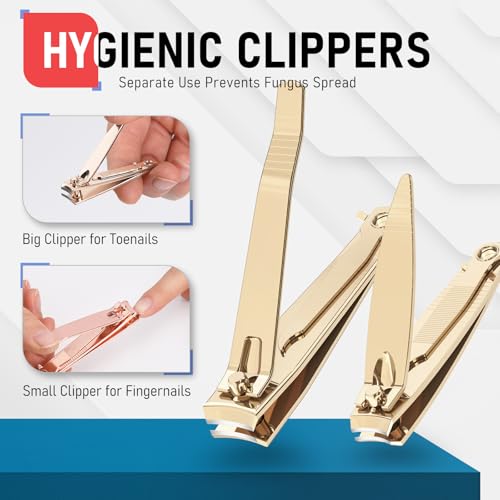 firiKer Nail Clippers with Nail File,Fingernail Clipper,Toe Nail Clippers | Nail Clipper Set ( Golden), Large for Toenails,Small for Fingernails, Used Separately, Ideal Gift for Men and Women - color: Light Gold