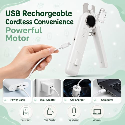 2-in-1 Dog Nail Clippers with LED Light and Grinder, Quiet Rechargeable Pet Nail Trimmer with Dust Collector, Quick Sensor Grooming Tool for Dogs and Cats, Black Nails