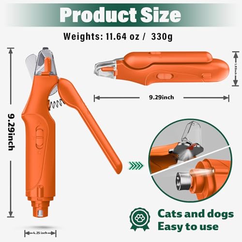 2 in 1 Dog Nail Clippers & Cat Nail Clippers Trimmers for Large Medium Small Dogs Cats Claw Trimmer Quick Sensor and Safety Guard USB Rechargeable Dogs Nail Trimmer with Catcher & 2 LED Lights - color: Orange