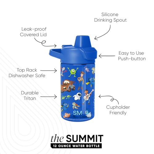 Simple Modern Disney Kids Tritan Plastic Summit Water Bottle | 12 oz BPA-Free Cup with Covered Leak Proof Straw Lid for Boys, Girls, Toddlers | Pixar Mashup on Blue - color: Disney: Pixar Mashup on Blue, style: Covered Lid | 12oz