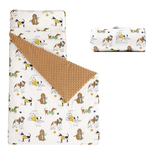 david's kids Minky Toddler Nap Mat with Pillow and Minky Fleece Blanket, 55"x23",Ultra Soft Slumber Bags for Kids, Perfect for Preschool, Daycare, Kids Sleeping Bags with Rollup Design, Dog - color: Dog