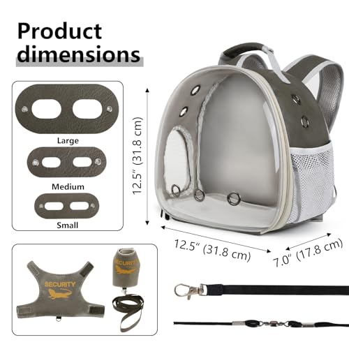 Bearded Dragon Carrier Backpack with Security Printing Harness Leash and 3-Sized Harness Set, Reptile Lizard Travel Guinea Pig Bunny Kitten Travel Carry Bag to Transport (Grey, PU Leather) - color: Grey