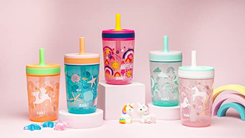 Zak Designs Kelso Toddler Cups For Travel or At Home, 15oz 2-Pack Durable Plastic Sippy Cups With Leak-Proof Design is Perfect For Kids (Fanciful Unicorn, Happy Skies) | BPA Free, Plastic, Sippy Cups, Cup Holder Friendly, Dishwasher Safe, Easy to Clean, F
