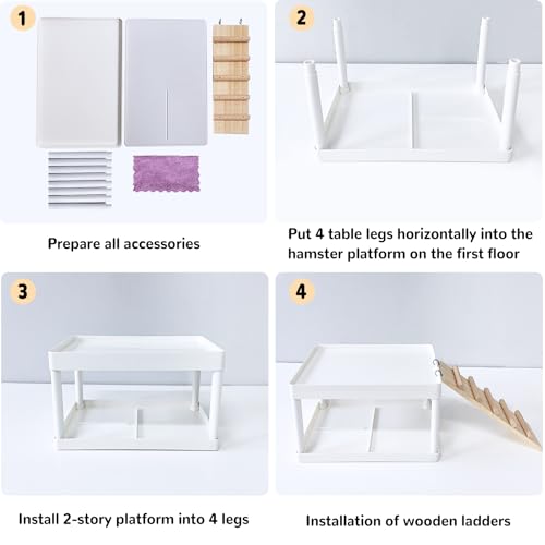 Hamiledyi Hamster Cage Platform Plastic Syrian Hamster Platform with Wood Ladder Stand Climbing Toy for Gerbil Mice Sugar Glider Rat