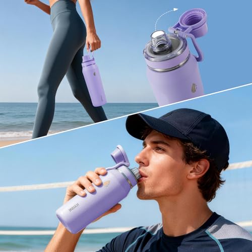 24oz Insulated Water Bottle, Wide Mouth Spout Lid, BPA-Free | Tritan spout lid, BPA free, 18/8 stainless steel body, Cold 24H, hot 12H, Wide mouth fits ice, Fit car cup holder,Purple - color: Purple