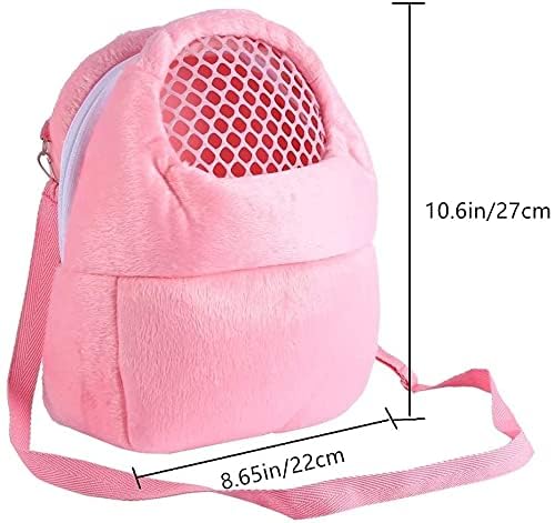 Litewoo Sugar Glider Carrier Travel Bag, Breathable Portable Pouch (Pink) | 8.7x10.6in, adjustable shoulder strap, cross-body carry, warm plush, breathable mesh top, for small animal/hamster/guinea pig - color: pink