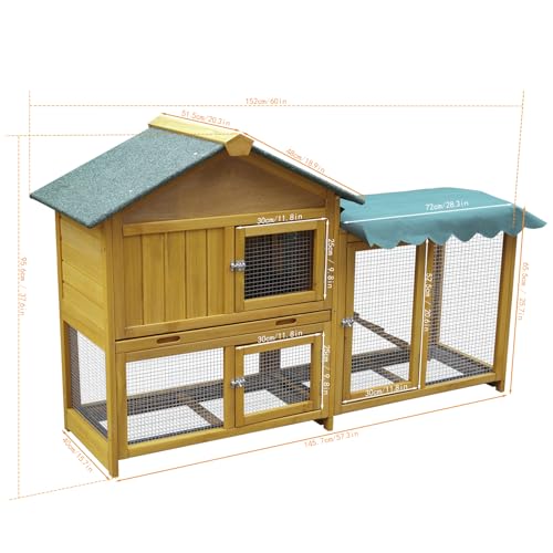 Outdoor Rabbit Hutch, Wooden Rabbit House, Equipped with Rainproof roof, Removable Pull-Out Tray and ramp. Made of Solid Wood, Suitable for Rabbits, Chickens and Ducks.Rabbit cage