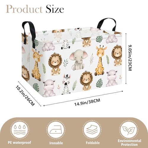 Rectangle Foldable Storage Basket Handles For Home, Cute animal | Waterproof canvas material, reinforced handles, perfect for shelf use, organizes clothes, daily items and pet supplies - color: REC-Cute animal