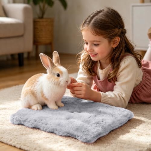 2 Pack Rabbit Mat, Soft Plush Bunny Bedding with Non-Slip Bottom, Washable Fluffy Guinea Pig Cage Liner, Small Pet Sleeping Pads for Hamster, Chinchilla, Gray Blue - color: Grey Blue