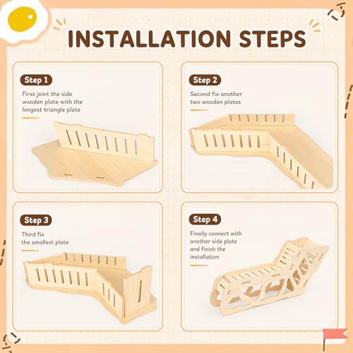 BreezeHug 4 Pcs Hamster Cage Accessories Hamster Platform Hideout Wooden Tunnel Ladder Playhouse Game Climbing Toy with Platform for Pets Dwarf Syrian Mice Degus Gerbils Squirrel(Wood) - style: Wood