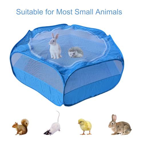 Small Animal Playpen with Zippered Mesh Cover - Portable Foldable Chicken Brooder Box, Indoor Outdoor Enclosure for Guinea Pigs, Bunny, Rabbits, Ferrets, Chinchillas, Kittens (Blue) - color: Blue