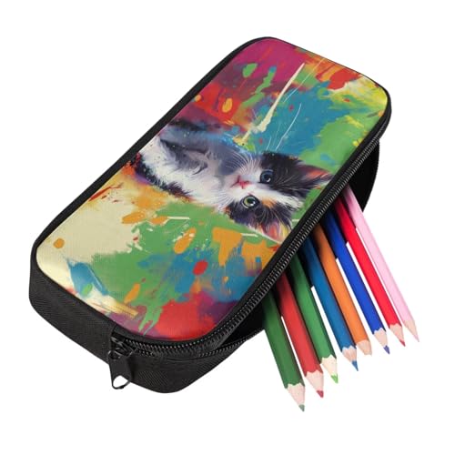 Girls Bookbag with Lunch Box Artist Cat School Bags for Girls 2Nd Grade Large Water Bottle Sleeve and Pencil Case 4 in 1 Compartment Primary Secondary Bag for Students/Child - color: Artist Cat