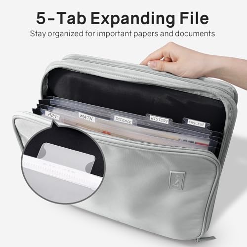 SUNEE Zippered Binder Bag with Handle, 2-Inch 3-Ring O-Ring, 500-Sheet Capacity, Includes Zip Pocket, 5-Tab Expanding File Folder, Multi-Pocket Organizer Binder for Middle School, Light Grey - color: Light Grey