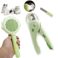 Self Cleaning Cat Brush for Shedding, LED Light Nail Clipper and Nail File | Slicker Brushes and Nail Trimmer for Long Haired Cats, Grooming Kit, Cat Lover Gifts - color: Green