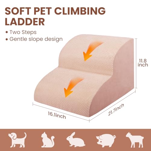 Dog Stairs for Small Dogs, High Density Foam Dog Steps, Extra Wide Non-Slip Pet Ramp for High Beds Or Couch, Soft Doggie Ladder for Dogs Injured, Older Pets, Small Cats - color: Pink, size: 2 Steps
