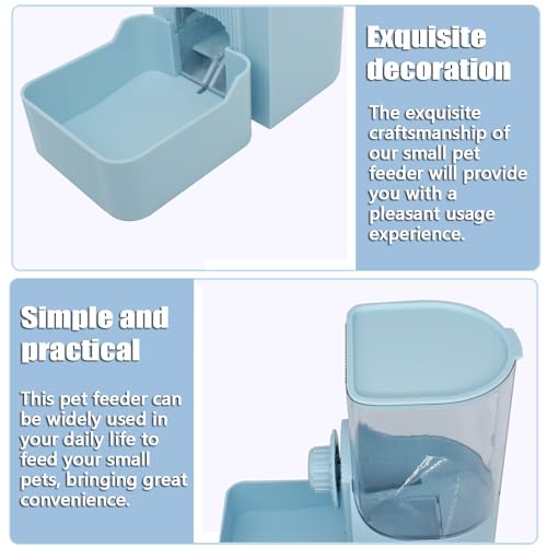 Automatic Rabbit Feeder and Water Dispenser Set,54oz Gravity Food Feeder&17oz Leak-Proof Water Bottle for Guinea Pigs,Hamsters,Chinchillas,Ferrets, Small Animals,Cage Mount Feeding Station Blue