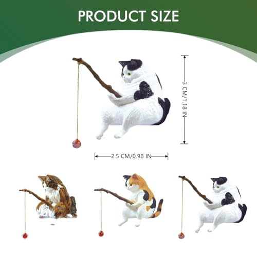 Cute Cat Fishing Figurines for Cat Fish Tank, 7PCS Mini Resin Cat Aquarium Decorations, Funny Fish Tank Decor, Small Aquarium Ornament, Miniature Garden Decor for Cat Lovers
