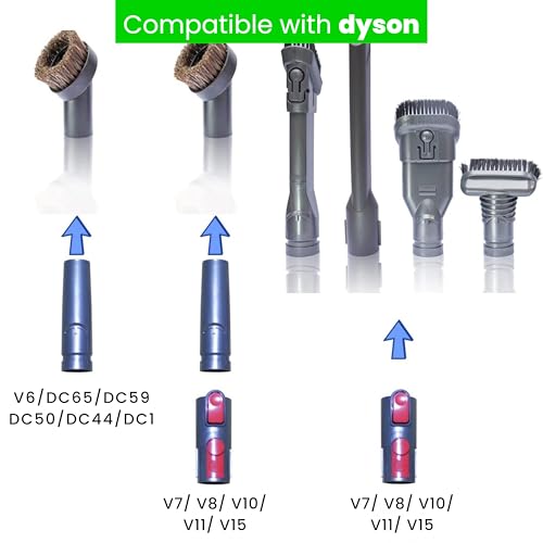 Vacuum Accessories & Attachments for Dyson Ball Animal 2, 3, DC58 DC59 V6 V7 V8 V10 V11 V15 - Flexible Crevice Tool for Hard to Reach Places & Dust Brush Attachment Kit - HouseHold Cleaning Tool Kit