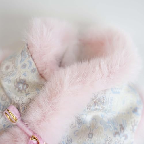 Dog Chinese New Year Clothes Cat Tang Costume Outfit,Tassels Dog Cheongsam Tang Suit,Winter Fleece Pet Jacket Clothes (Pink+Blue, XL(Bust19.6inch|Weight 11-14LBS)) - color: Pink+Blue, size: XL(Bust19.6inch|Weight 11-14LBS)
