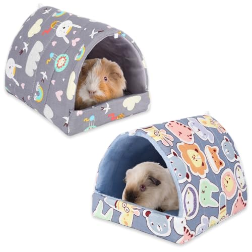 UPINS 2 Pack Guinea Pig Hideout,Guinea Pig Bed Washable Small Animal House Cage Accessories for Mouse Chinchillas Hamsters Hedgehogs Ferrets Bearded Dragons and Rats - color: Grey Dark Blue, size: 9.84 x 9.84 inch