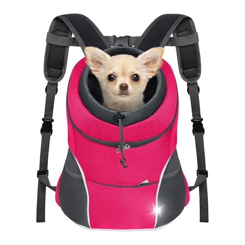 YUDODO Dog Front Carrier Backpack, Adjustable Breathable Dog Backpack | Ventilated, Safety Belt, Lightweight, Reflective Strip, Pocket Storage, For Walking Hiking Outdoor, Rose, M - color: Rose