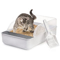 Lawei Open Top Cat Litter Box with High Side, Anti-Splashing Cats Litter Pan with with Litter Sifting Scoop, Semi-Closed Detachable Cat Cleaning Basin Kitten Toilet for Small Animal/Rabbit