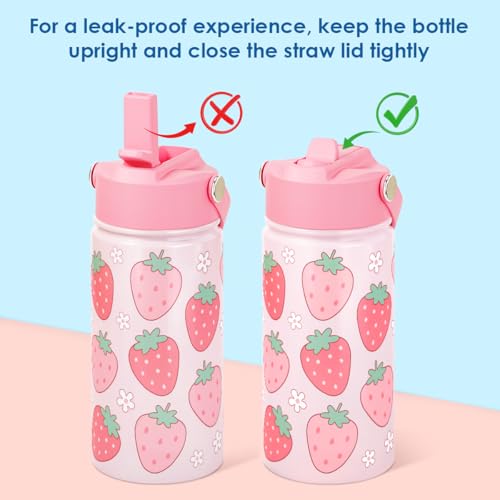SANDJEST Kids Water Bottle with Straw Lid, Pack of 2 Insulated 12 Oz Stainless Steel Water Bottles for Girls, Travel Cup for School Sports, Mermaid - Strawberry - color: Mermaid - Strawberry (Pack 2)