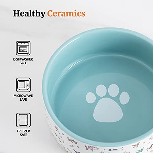FE FUN ELEMENTS Ceramic Dog Bowls for Small Dogs, 16 Fl Oz Heavy Food and Water Bowl With Adorable Patterns (Small, Blue) - color: Blue Patterned, size: Small-5.5 inch