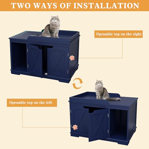 PUPETPO Cat Litter Box Enclosure Furniture, Hidden Litter Box Cabinet with Flip Top, 31.5" Indoor Cat House Washroom for Kitty, Medium and Large Cat, Blue - color: Blue