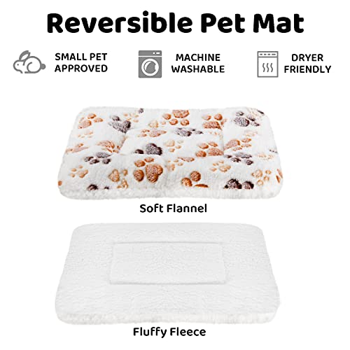 Amakunft 2 Pcs Guinea Pig Bed Mat Washable, Rabbit Winter Bed Pad for Indoor, Warm Small Animal Bed Mattres, Fleece Sleeping Pad for Bunny, Rat, Hedgehog, Sugar Glider, Chinchilla (Paw, Medium) - size: Medium