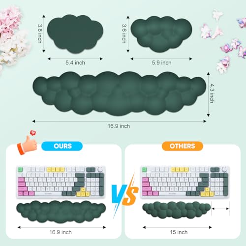 JIKIOU Upgrade Leather Cloud Wrist Rest for Keyboard and Mouse & Cup Pad | Wish Gift-Cute Cloud Shape, Comfortable and don’t Irritate to Skin, Non-Slip PU Base,Soft Memory Foam filled for Pain Relief - color: 07dark Green