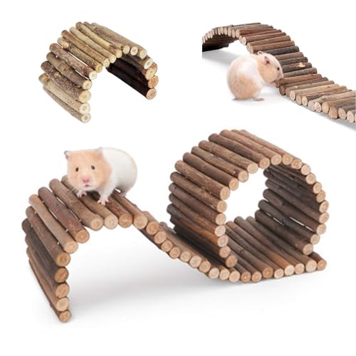 PINVNBY Hamster Suspension Bridge Ladder Rodents Natural Wooden Arch Bendable Bridge Chew Toy Long Climbing Ladder for Hamster Guinea Chipmunk Pig and Other Small Animals (2 Kinds Length) - size: L:19.6x3.2inches, 8.6x4inches