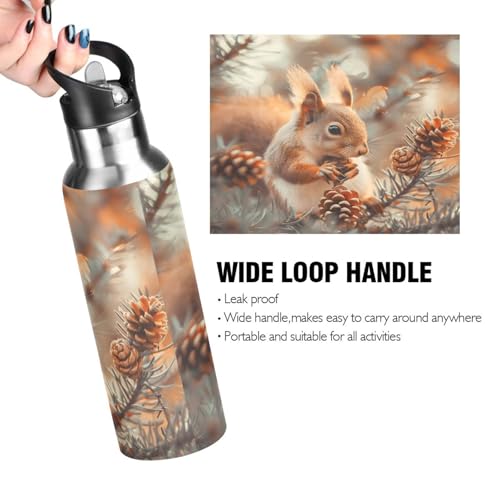 Cute Squirrel Water Bottle Kids Insulated Sports Vacuum Stainless Steel Mug with Straw Lid & Handle 20 oz - color: C330