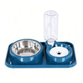 J&L VVMEET Non-Slip Dog Cat Food and Water Bowls Set with Water Dispenser | Dog Bowls Detachable Stainless Steel Bowl Gravity Pet Feeder and Waterer Set Automatic Water Refill for Cat Dog Puppy Rabbit - color: Blue, size: Water Capacity: 500ML