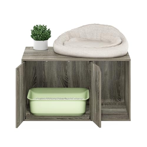 Furinno Peli Litter Box Enclosure, French Oak Grey | Side Entrance, Hidden Litter Box Furniture, Wooden Pet House, Easy Assembly, for Living Room - color: French Oak Grey, size: Large