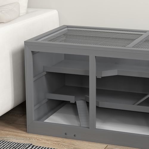 PawHut 45" Extra Large Wooden Hamster Cage 3-Layer Opening Roof Gray | Rat Cage, PVC Window, Small Animal Habitat, for Gerbil, for Dwarf & Syrian Hamsters - color: Gray